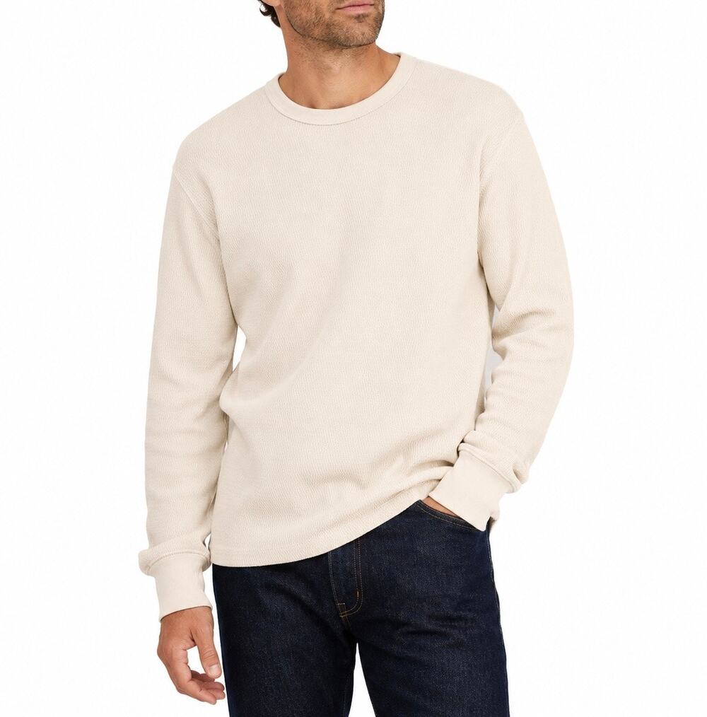 Taylor Stitch Organic Cotton Waffle Men’s Crewneck Sweatshirt Cream Size 42/L